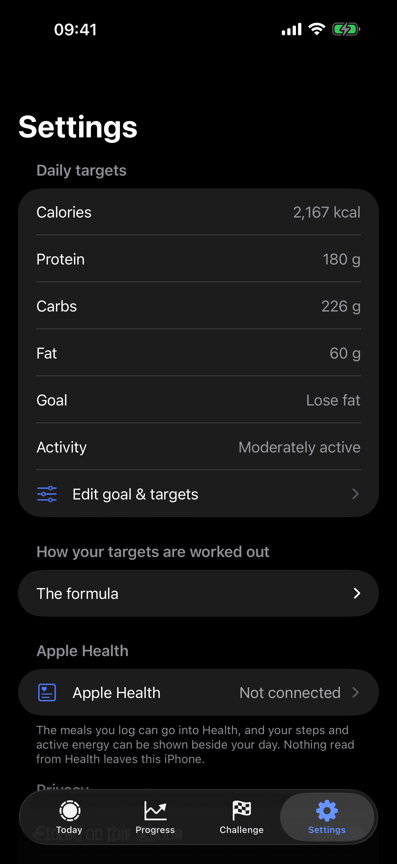 Every target editable, with the formula shown.