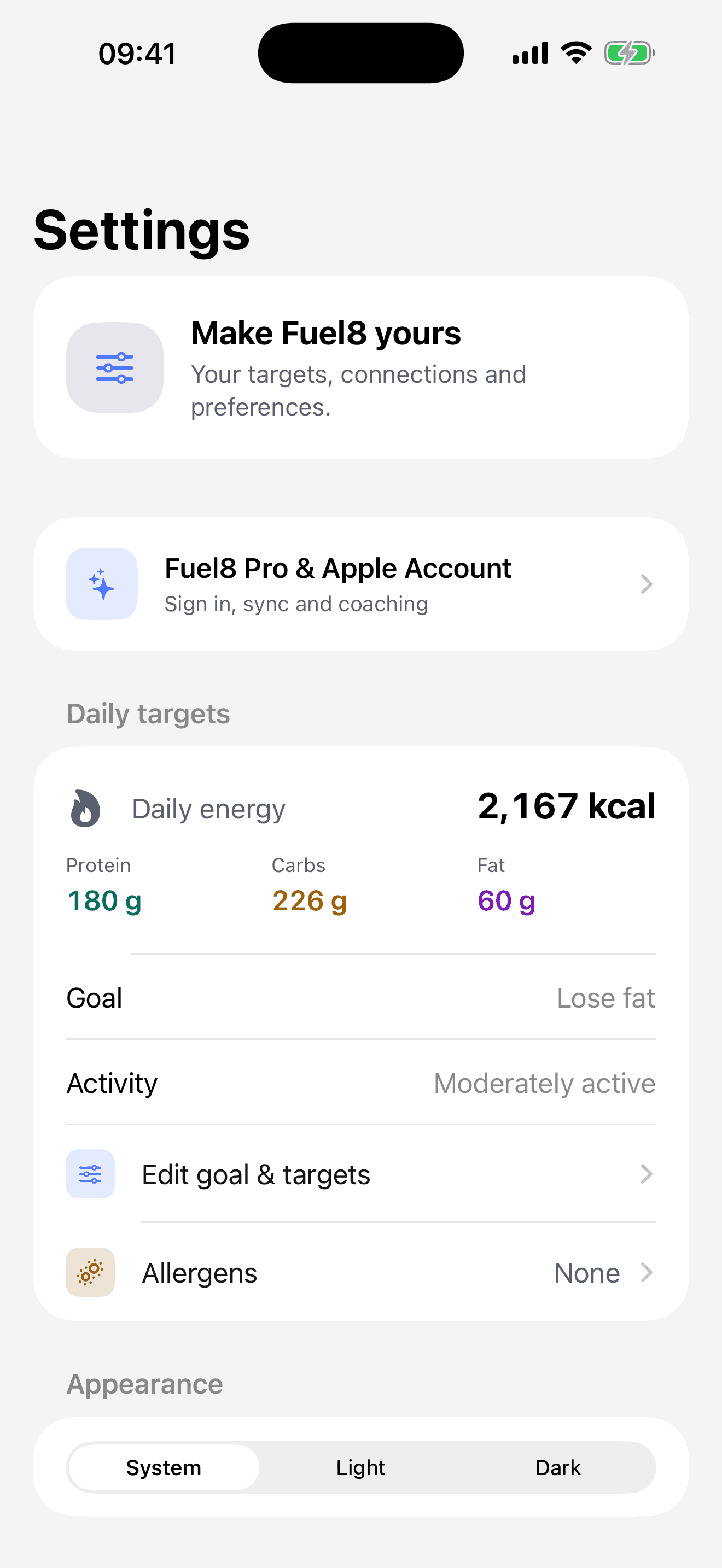 Every target editable, with the formula shown.